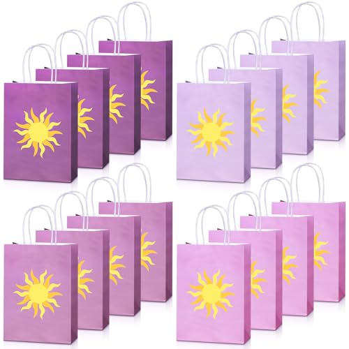 Humyoun 30 Pcs Purple Sun Gift Bags Princess Birthday Party Favors Goodie Candy Treat Paper Bag with Handle Bulk Wedding Party Supplies Decorations, 8.3 x 5.9 x 3.2 Inch by Humyoun - Used condition - US$10.09