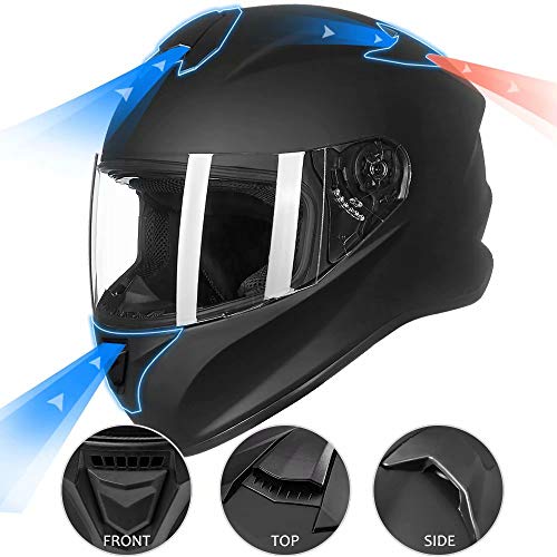 Ilm Full Face Motorcycle Street Bike Helmet With Enlarged Air Vents, Free Replacement Visor For Men Women Dot Approved Model-St-06 (Matte Black, Large) #TOP3