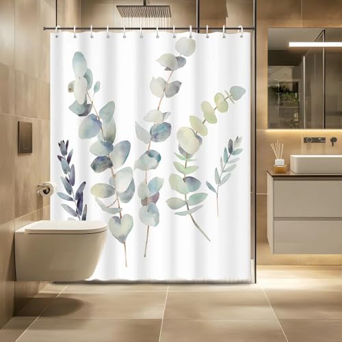 Rideau de douche lavable à œillets motif feuilles vertes, textile imperméable 240cm