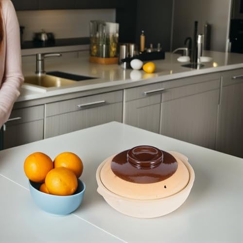 Pot en argile de cuisson marron compatible micro-ondes avec couvercle thermique