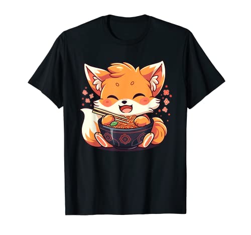 Kawaii Zorro Comer Ramen Anime Japones Niños Niñas Cute Fox Camiseta