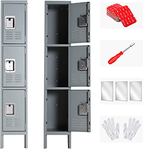 Intergreat Lockers For Employees, School, Office, Gym, 3 Door Metal Storage Locker Cabinet, Tall Steel Work Locker For Students, Triple Tier Grey #TOP25