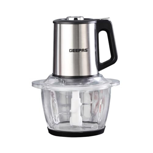 Geepas 400W Mini Food Processor | 1.2L Glass Jar Bowl & 4 Stainless Steel Blades, 3 Speed, Mini Food...