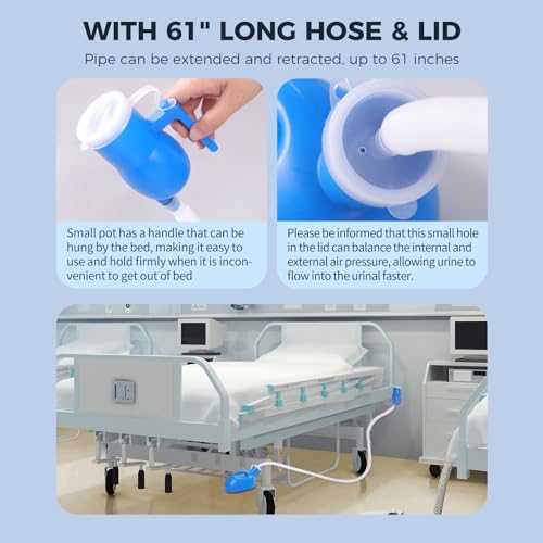 Portable Urinals for Men Spill Proof 2000ml/0.53 GAL with 60" Long Hose and Lid, Men Urinal Bottle Reusable Male Pee Bottle for Elderly, Hospital, Travel, Camping