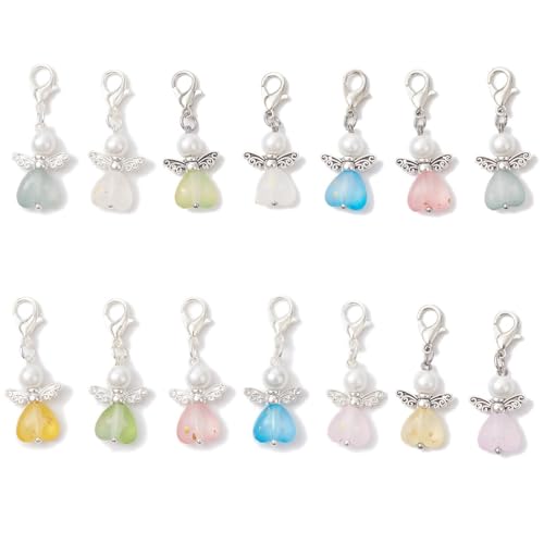 COYUN 14 Pièces Porte-clés Pendentif Ange, Cadeau Fin d'année Creche, Ange Gardien Porte clés, Cadeau Invité, Porte Clef Merci pour Baptême Anniversaire,...