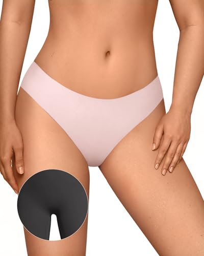 Image of OEAK Seamless Thongs for Women Invisible Thongs No Show Thong Panty Liners Tangas Comfortable Workout G-Strings Underwear Peach XS