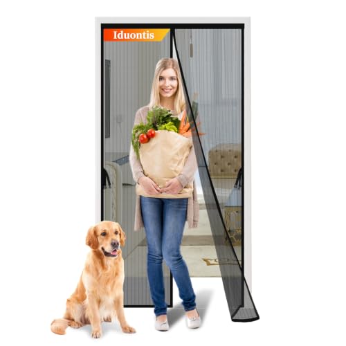 Iduontis Magnetic Screen Door - Fits Door Opening 36 x 82 in, Actual Screen Size 38"x83", Hands Free Mesh Partition,Heavy Duty Curtain Keeps Bugs Out, Frame Hook & Loop, Pet and Kid Friendly