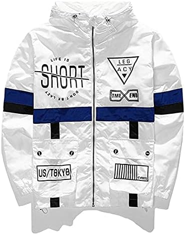 AITFINEISM Men's Fashion Lightweight Hooded Zip-up Letter Windbreaker Jacket