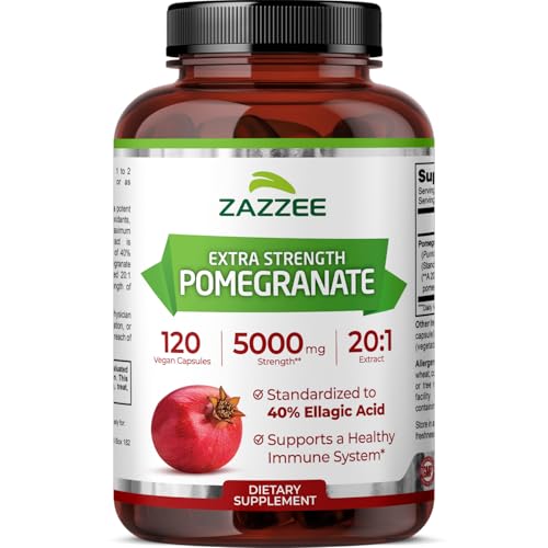 Zazzee Extra Strength Pomegranate 20:1 Extract, 40% Ellagic Acid, 500 mg, 120 Vegan Capsules, Immune and Antioxidant Support, Non-GMO and All-Natural