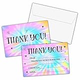 KFNER Tie Dye Thank You Cards, Rainbow Tie Dye Fill In The Blank Thank You Card, Thank You Notes for Boys Girls, Birthday Party Favors Supplies (20 Set of Cards with Envelopes) - B10