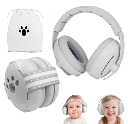 YingErTool Gehörschutz Baby, 2 In 1 25db Lärmschutz Kopfhörer Kinder, mit Geräuschunterdrückung, Baby Gehörschutz Ohrenschützer für Bis 48 Monate ideal für Alltag & Reisen (Grau)