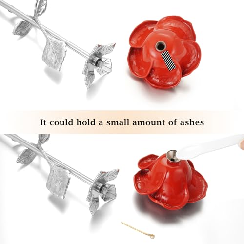 abooxiu Rose Flower Keepsake Urn for Ashes - Small Stainless Steel Mini Cremation Urn - Red - Thumbnail 3