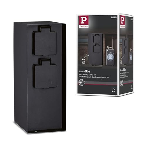 Paulmann RIO 94314 Outdoor Socket Column 2 Way Maximum 3.650 Watt Timer Outdoor Lighting Anthracite Garden Lighting Stainless Steel Control