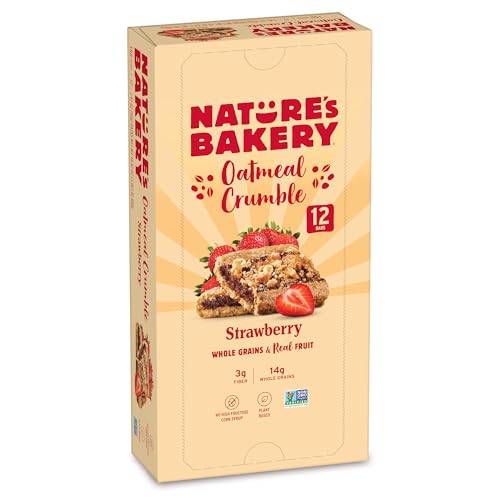 Nature’s Bakery Oatmeal Crumble Bars, Strawberry, Real Fruit, Vegan, Non-GMO, Breakfast bar, 1 box with 12 bars