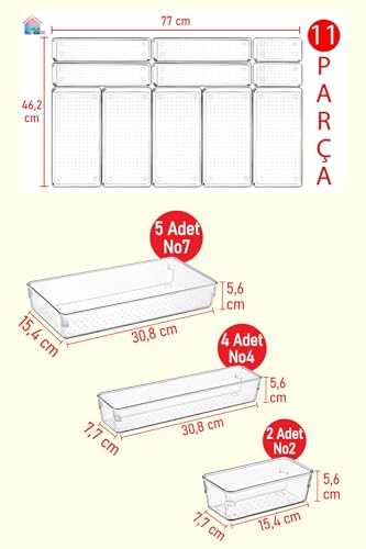 color house Şeffaf Organizer Seti Çekmece İçi Ofis Makyaj Düzenleyici Çok Renkli 38 x 38