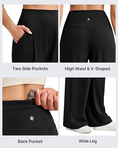 G4Free BareFeel High Stretch Wide Leg Pants for Women Soft High Waisted Pleated Casual Pants with Pockets 28"/30"/32"2
