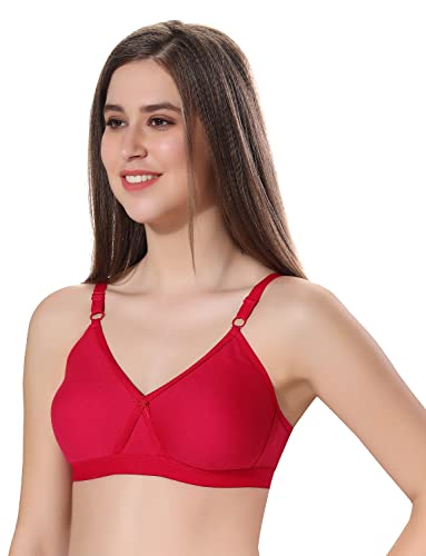 Image of Fabme Women's Cotton Seamless Non-Padded Non-Wired Bra, Cross Belt, Heavy Support, Double Layer Cups, Broad Elastic Bra