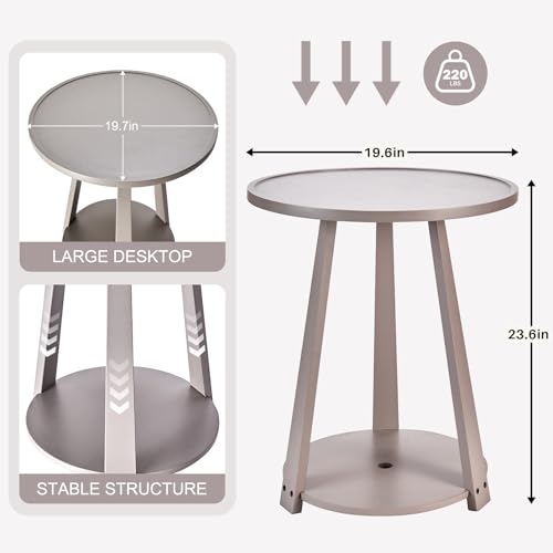 Image of Uniclinens Wood Round End Table - Small Round Side Table with Lower Shelf for Living Room Sofa Couch, Bedroom Wooden Nightstand, Gray