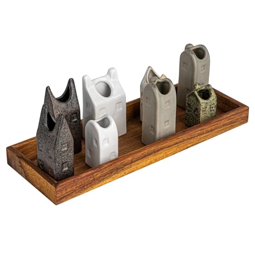 Creative Co-Op Bohemian House-Shaped Stoneware Vase Set, Multicolor, Set of