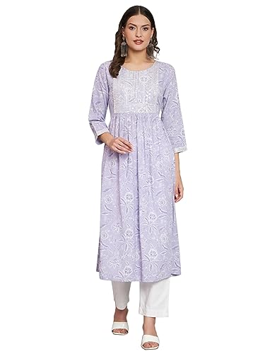 Image of Rapsodia Women Rayon Printed Naira Cut Kurta with Embroidered Yoke