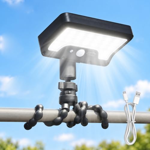 Thumok Motion Sensor Outdoor Lights with Flexible Octopus Tripod - 600LM Solar Sercurity Lights Waterproof, Dual Charging Solar Ourdoor Light for Camping,Fence, Patio (1, Black(6000K)