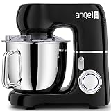 Batidora Amasadora 1300W 5L, 10+1 Velocidades Mini angel Amasadora Repostería Profesional Para Pan y Pizza, 4 Accesorios Incluidos, Apta para Lavavajillas (Negro)