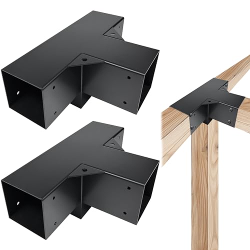 DEVALLEY 4-Way Pergola Brackets Kit, DIY Right Corner Woodwork Brackets for 4" x 4" (Actual:3.5"x3.5") Lumber for Patio Pergolas, Gazebos, Log Cabin W/Hardware (2 Pack)……