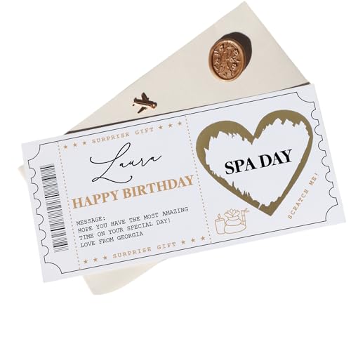 Image of Personalised scratch reveal golden ticket birthday voucher christmas surprise gift anniversary love coupon for him her fake event pass token keepsake your own text ST-03 (Spa)