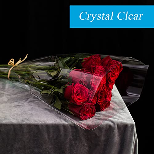 Image of JOYIT 220 ft Clear Cellophane Wrap Roll (35 in x 220 ft) - 3 Mil Thickness Cellophane Roll, Cellophane Bags Large, Clear Wrapping Paper for Flower Gift Baskets Wrap (35 inch fold into 17.5 inch)
