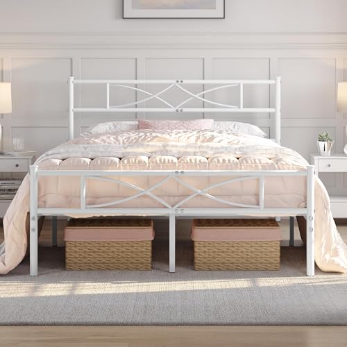 Yaheetech Metal Full Size Bed Frame, Platform Bed Frame, Mattress Foundation with Curved Design Headboard & Footboard, NO Box Spring Needed, Heavy-Duty Support, Easy Assembly, Full, White