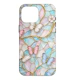 Custodia per iPhone 16 Pro Max Butterfly Pink White Blue Stained Art Stain Butterflies