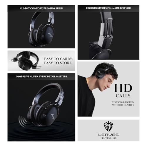 Image of Lenyes LH86 Wireless Over-Ear Headphones | Bluetooth 5.4 | 40mm Drivers | 20H Playtime | Fast Charging | Foldable Lightweight Design | HD Calls | Deep Bass | Perfect for Music, Work & Travel