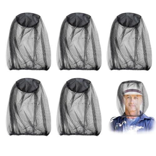 5 PCS Midge Head Net, Midge Net Head Cover, Smidge Head Net, Fine Mesh Insect Netting Mosquito Head Net for Outdoor, Hiking, Camping, Climbing, Fishing, Midge Net Hat Hood, (Black)