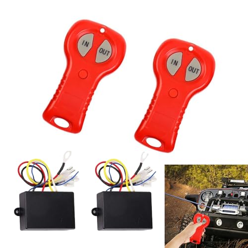 HMRCYTE - HMRCYTE Winch Remote Control, 12V Wireless Winch Remote Control Kit, Universal Electric Winch Remote Switch, Winch Remote Controller, Suitable for Car Truck Jeep Small Trailer ATV SUV, 2pc Red - -5%