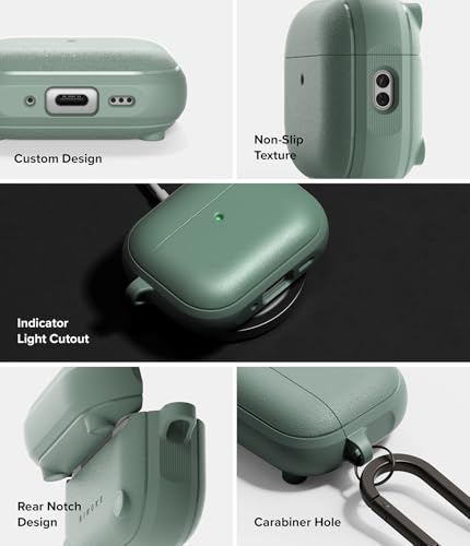 Image of Ringke Onyx Magnetic for Airpods Pro 3 Case with Carabiner [Compatible with MagSafe] Non-Slip Anti-Fingerprint Textured, Shockproof Protective Cover - Sage Green