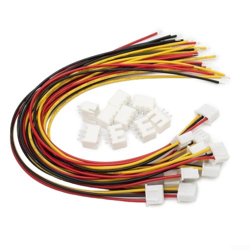 Lot de 10 paires de câbles JST XH à pas de 2,54 mm avec prises mâles et femelles, longueur 200 mm, 24 AWG 1007 pour utilisation sur platine d'expérimentation (3 broches)