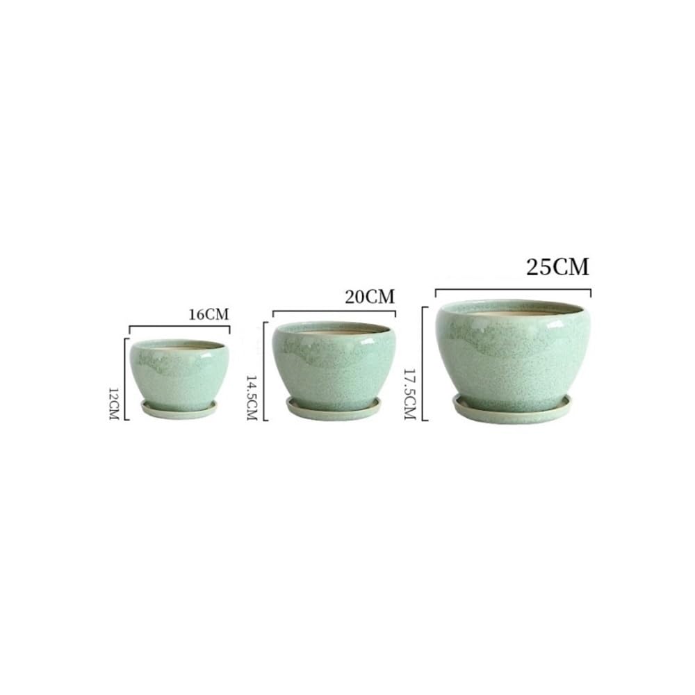 Vaso for fiori in smalto ceramico, con foro di drenaggio e vaso for fiori rotondo con pallet for vaso da fiori for piante da interno ed esterno(Blue,Small)