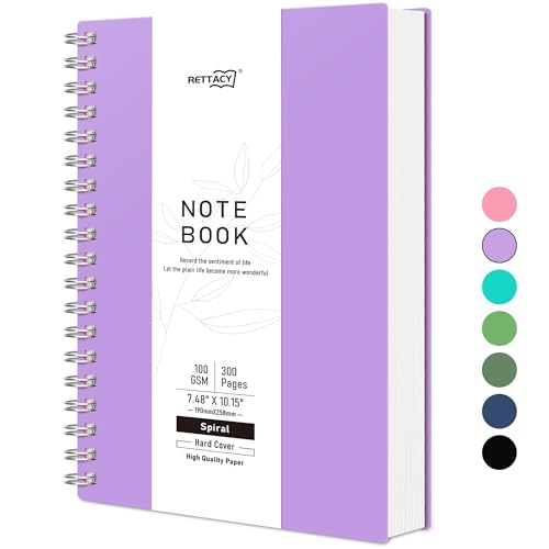 RETTACY B5 Dotted Notebook, Bullet Dot Grid Journal, Wirebound Spiral Notebooks 300Pages /150 Sheets for Writing,100gsm, PVC Hardcover, for Women Men Work Office School,19 x 25 cm - Purple