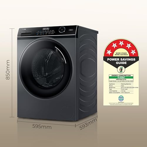 Image of Haier 12Kg, 5 Star, AI Smart Wash, Hygiene Refresh with Inbuilt heater, 525 mm Super Drum, Direct Motion Motor, WiFi Fully Automatic Front Load Washer & Dryer (EFL120-DM14IEIS8U1 | Dark Jade Silver)
