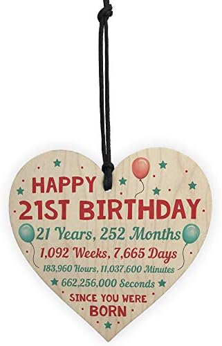 RED OCEAN Funny 21st Birthday Card Wooden Hanging Heart Twenty One Gift For Daughter Son