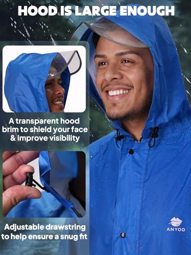 Anyoo Unisex Impermeabile Poncho Antipioggia Con Cappuccio E Maniche, Giacca Antipioggia Leggera E Antivento Per Donne E Uomini Backpacking Camping Outdoor - 4