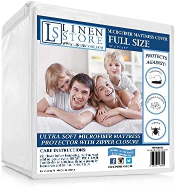 Microfiber Zippered Mattress Cover, Bed Bugs Shield, Dustmites Protector, Hypoallergenic (Full) by Linen Store