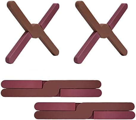 Ben & Bel Stylish X-shaped Foldable Silicone Trivets Set of 2, Non-Slip Worktop Protector Heat Resistant for Hot Pans/Dishes/Plates/Pots, Ideal for Camping/Caravan, Brown+Brown