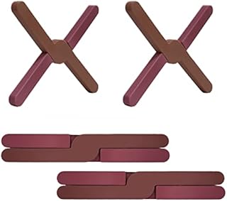 Ben & Bel Stylish X-shaped Foldable Silicone Trivets Set of 2, Non-Slip Worktop Protector Heat Resistant for Hot Pans/Dishes/Plates/Pots, Ideal for Camping/Caravan, Brown+Brown