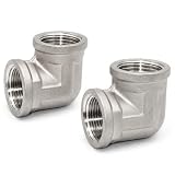 QZKJQDD Edelstahl Winkel, 2 Stück 1/2 Zoll Winkel 90 Grad, 304 Edelstahl Verschraubung mit Innengewinde, Rohrverbinder IG x IG für Wasserleitung, Heizung, Bewässerung, Öl, Gas, Innen & Außen