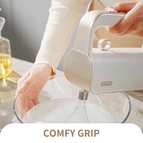warran Master 4-in-1 Electric Hand Mixer with Turbo Boost, Stainless Steel Whisk, Beaters, Dough Hooks & Milk Frother, Lightweight Handheld Mixer for Baking & Coffee, Champagne Gold