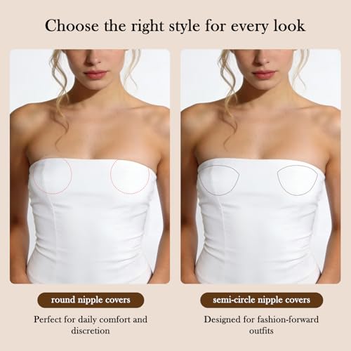 Image of Nipple Covers for Women 4 Pairs Sticky Silicone Reusable Pasties No Show | 50x Reusable Bra, Hypoallergenic, All-Day Comfort. Discreet Skin-Tone Coverage for Tight Clothes, Swimsuits & Activewear