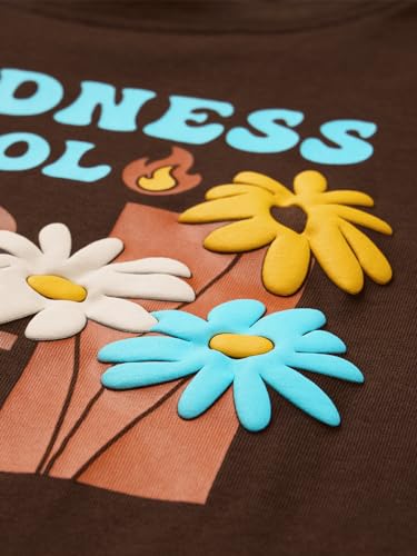 Image of The Souled Store Originals: Kindness is Cool Women and Girls Short Sleeve Round Neck Brown Graphic Printed Regular Fit Cotton T-Shirts