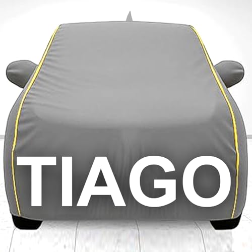 Image of Car Cover for Tata Tiago All Model & Years (2016-2025) 100% Waterproof with Mirror Pockets, Triple Stitched Bottom Elastic Dustproof Full Body Protection Heat & UV Resistant- Grey