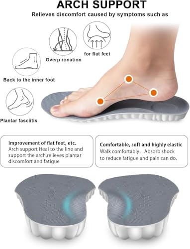 Image of 4D Cloud Insoles for Men, Arch Support Insoles, Memory Foam Insoles, Steppers Insoles Shock Absorption and Cushioning Sports Shoe Insoles for Foot & Joint Support (Gray, Men 14-15（12.4 Inch)